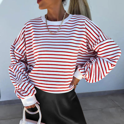 Damen lässiges gestreiftes Sweatshirt mit Boxy-Schnitt und kontrastierenden Abschlüssen Heidi-Mode
