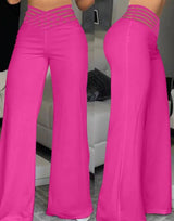 Damen nan hochtaillierte Schlaghose mit mehrreihiger Riemchen-Taille und weitem fließendem Bein Drune in Fuchsia