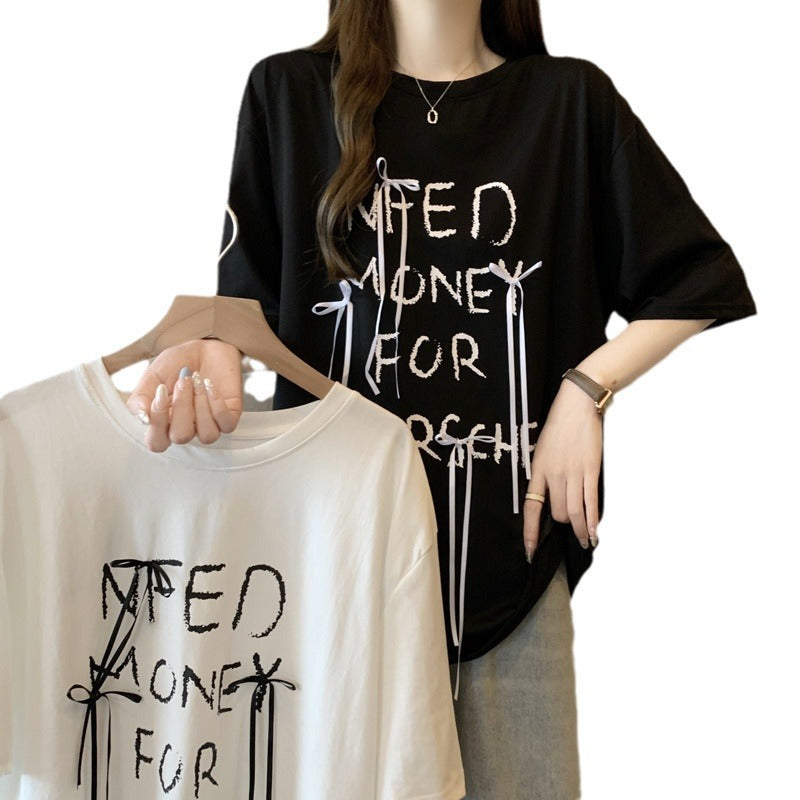 Femme Übergröße Grafik T-Shirt mit verspielten Bandakzenten Heidi-Mode