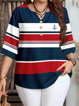 Damen Bluse mit Blumenmuster und Knopfleiste Drune in Rotblau