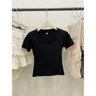 Femme Kurzarm Rundhals Baumwoll T-Shirt Heidi-Mode