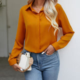 Damen nan klassische Satinbluse mit verdeckter Knopfleiste und lässigem Hemdblusen-Schnitt Drune in Gelb