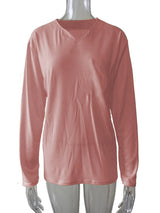 Damen nan legeres Langarmshirt mit V-Notch-Ausschnitt, Brusttasche und lockerer Oversize-Passform Drune in Ohne Taschen - Rosa Langarm