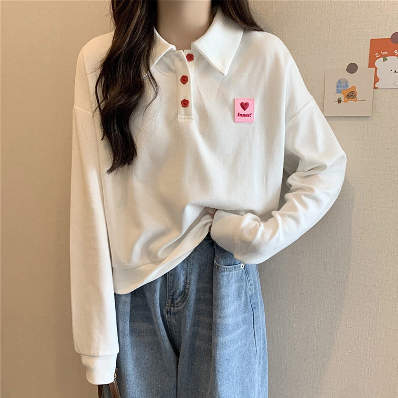 Femme Relaxed Fit Polo-Style Sweatshirt mit Herzemblem Heidi-Mode