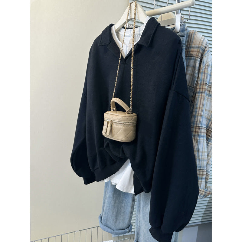 Femme Übergroße Mit Kragen Pullover Sweatshirt Heidi-Mode