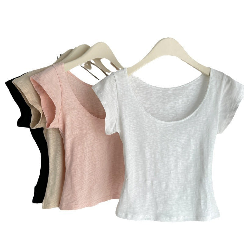 Femme Kurzarm Flatternder Rundhalsausschnitt Top Heidi-Mode