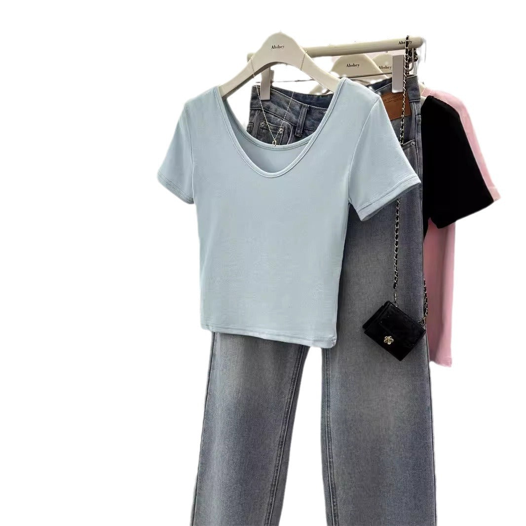 Femme Kurzarm Cropped T-Shirt Heidi-Mode