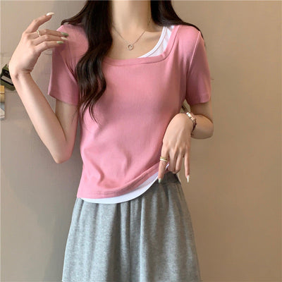 Femme Gestuftes Crop-Top mit Kontrast-Unterhemd Heidi-Mode