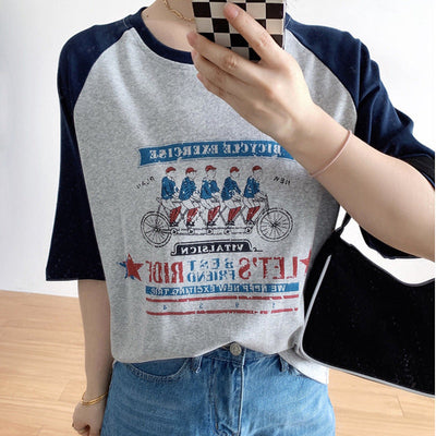 Femme Grafikdruck Kurzarm-T-Shirt mit Retro-Design Heidi-Mode