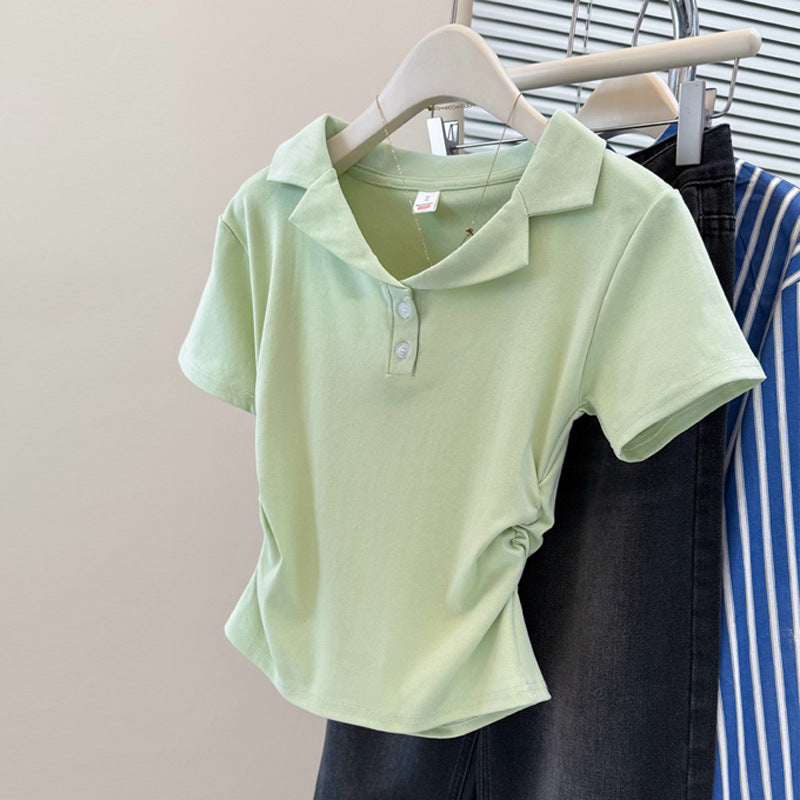 Damen Polo Stil Kurzarm-Top mit Knopfleiste Heidi-Mode