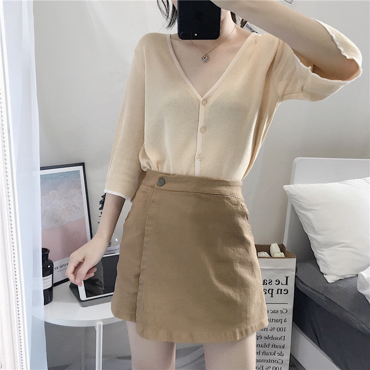 Femme Leichtgewichtig V-Ausschnitt Cardigan mit Glockenärmeln Heidi-Mode