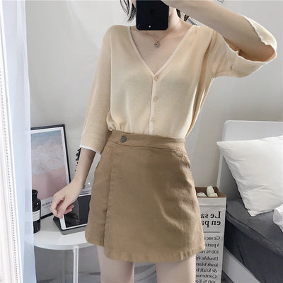 Femme Leichtgewichtig V-Ausschnitt Cardigan mit Glockenärmeln Heidi-Mode