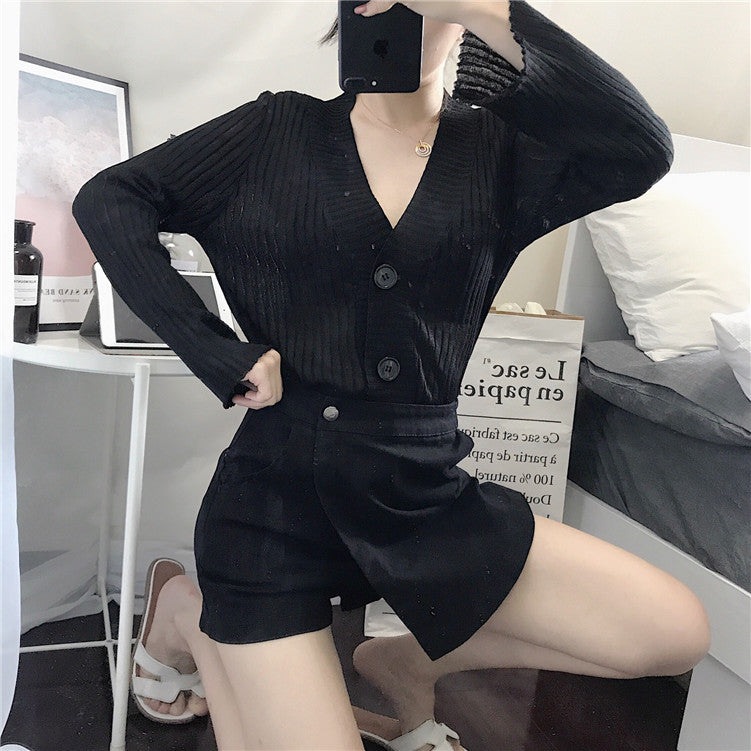 Femme Leichtgewichtig V-Ausschnitt Cardigan mit Glockenärmeln Heidi-Mode