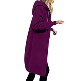 Damen nan langer Oversize Kapuzenmantel mit gerundetem Saum und Reißverschlusstaschen Drune in Purpurrot