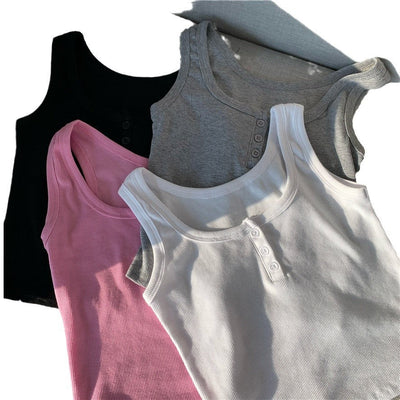 Femme Rippene Knopfen-Front Gekürztes Tanktop Heidi-Mode