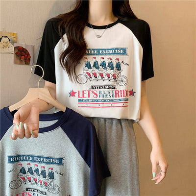 Femme Grafikdruck T-Shirt mit Kontrastärmel Heidi-Mode