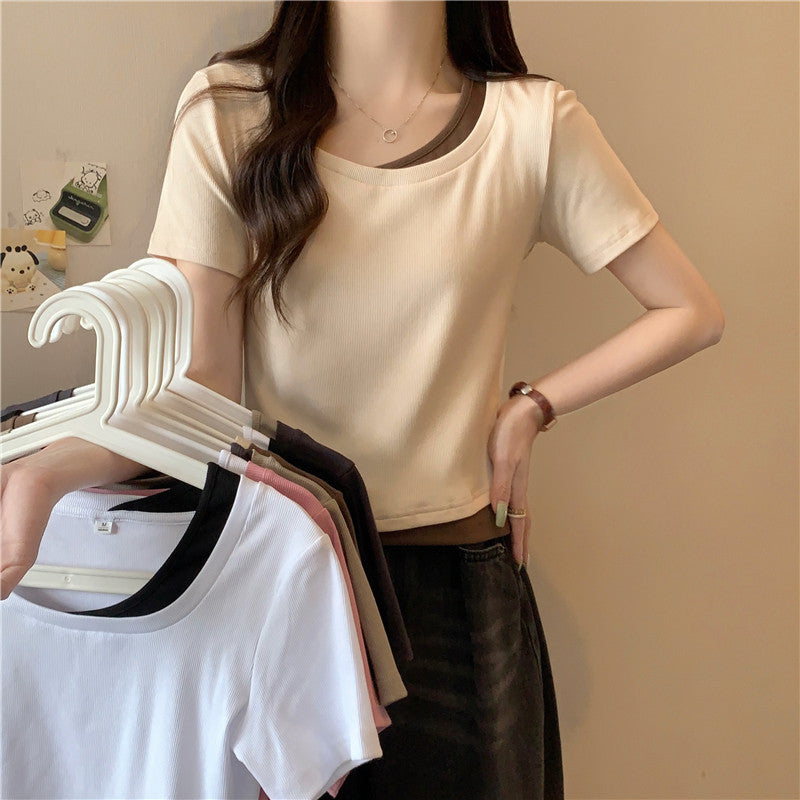 Femme Gestuftes Crop-Top mit Kontrast-Unterhemd Heidi-Mode