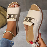 Damen Slip-On Keilabsatz Sandalen Mit Schnalle – Bequeme Plateauschuhe in Beige