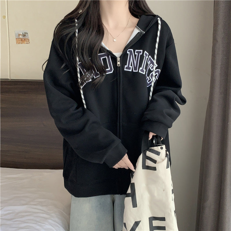 Femme Grafik Zip-Up Hoodie mit Kontrastdetails Heidi-Mode