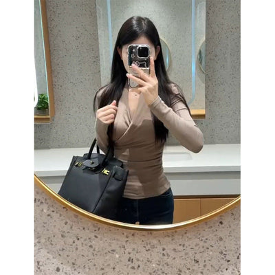 Damen Langarm-Wickeloberteil mit elegantem Schnitt Heidi-Mode