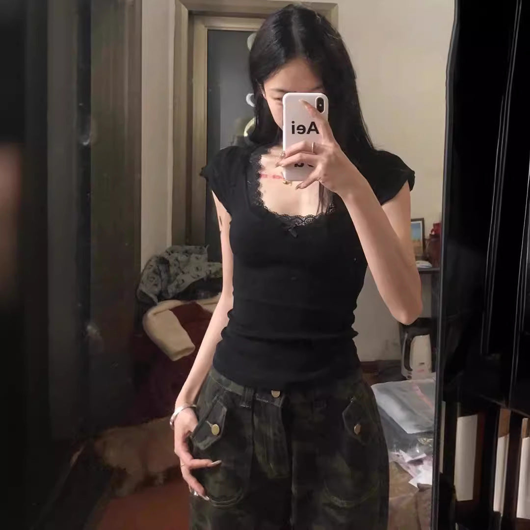 Femme Spitzenbesatz Cap Sleeve Top Heidi-Mode