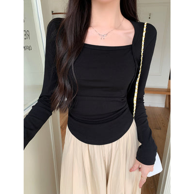 Damen Langarm Raffung Oberteil Heidi-Mode