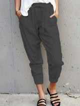 Damen nan lässige tapered Leinenhose mit elastischem Bund und Bündchen Drune in Dunkelgrau