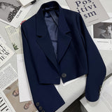 Damen nan kurzer taillierter Blazer mit markantem Revers und Ein-Knopf-Verschluss Drune in Navyblau 2329