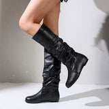 Damen nan knielange Slouch-Stiefel mit weichem Schaft und niedrigem Blockabsatz Drune in Schwarzes Flach