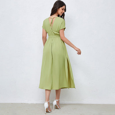 Kaila - Elegantes V-Ausschnitt Sommerkleid mit hohem Schlitz