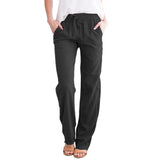 Damen nan leichte Leinenhose mit elastischem Bund Tunnelzug und weitem Bein Drune in Schwarz