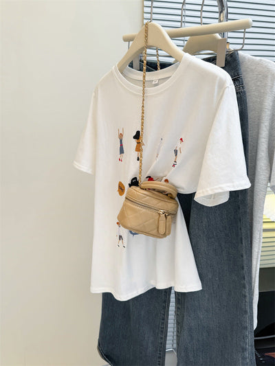 Femme Verspielt Illustriertes Grafik-T-Shirt Heidi-Mode