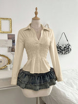 Damen nan taillierte Hemdbluse mit geraffter Brustpartie und Schößchen Drune in A7