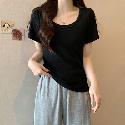 Femme Ripp-Strick Stretch Kurzarmtop Heidi-Mode