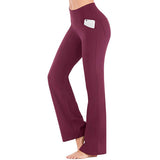 Damen nan ausgestellte Highwaist Yogahose mit seitlicher Handytasche und formendem Komfortbund Drune in Weinrot