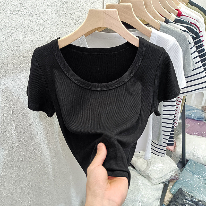 Femme Kurzarm-Ripp-Basic-T-Shirt Heidi-Mode