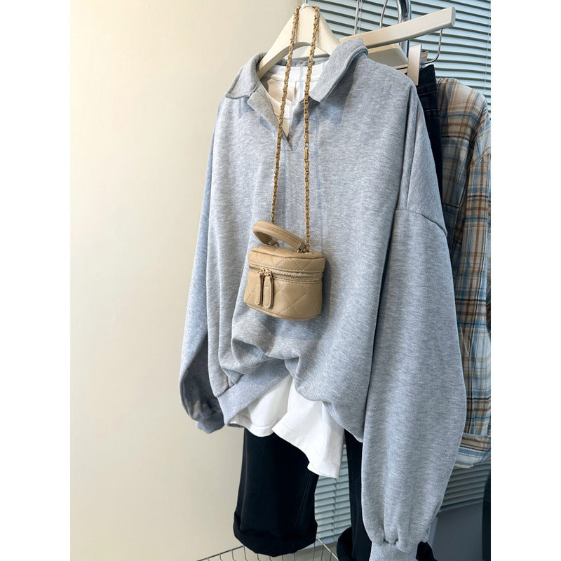 Femme Übergroße Mit Kragen Pullover Sweatshirt Heidi-Mode