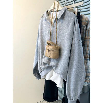 Femme Übergroße Mit Kragen Pullover Sweatshirt Heidi-Mode