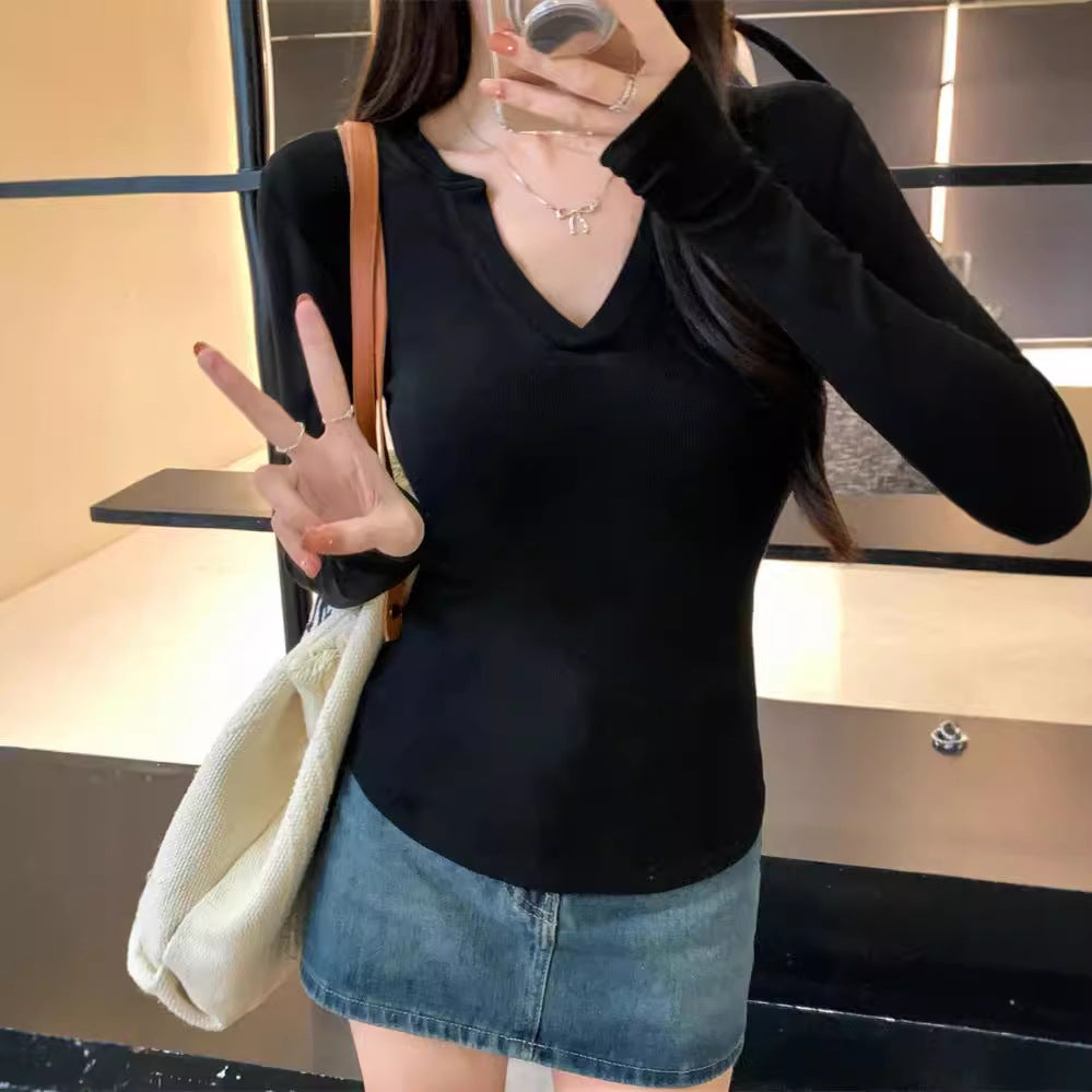 Damen Ripp Longsleeve Henley Top mit modernem V-Ausschnitt Heidi-Mode