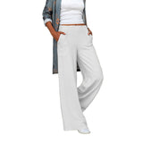 Damen nan weite Leinenmix-Hose mit hohem elastischen Bund und aufgesetzten Seitentaschen Drune in Weiß