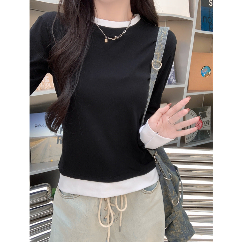 Damen Schicht Langarmtop mit Kontrastbündchen Heidi-Mode