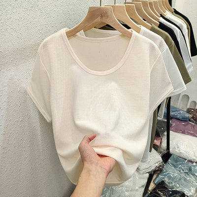 Femme Leichtgewicht Texturiertes Kurzarmoberteil Heidi-Mode