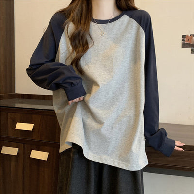 Damen Langarm Farbblock T-Shirt Heidi-Mode