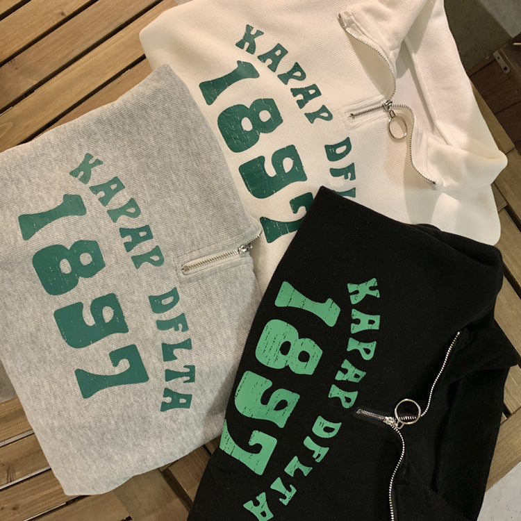 Femme Viertel-Reißverschluss Grafik Sweatshirt Heidi-Mode