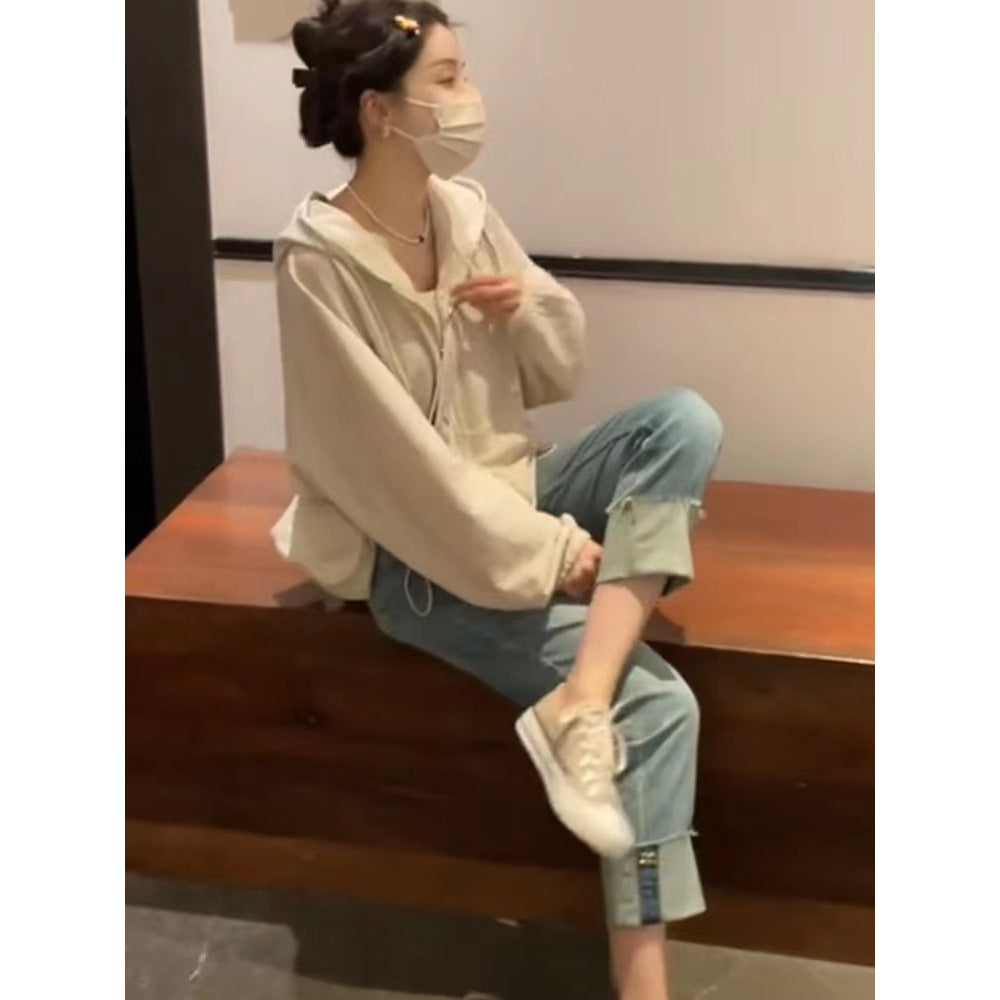 Femme Leichtgewicht Zip-Up Hoodie mit elastischen Bündchen Heidi-Mode