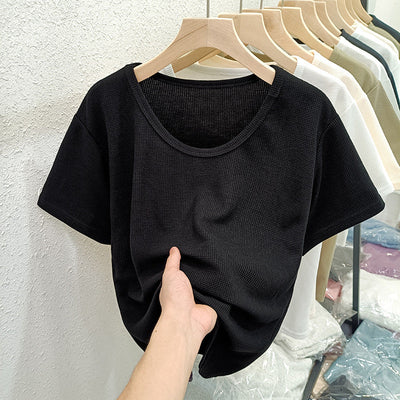 Femme Leichtgewicht Texturiertes Kurzarmoberteil Heidi-Mode