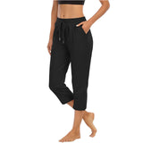 Damen nan komfortable Loungehose mit hohem Bund Tunnelzug Seitentaschen und leichtem Stretch Drune in Schwarz (7/10-Hose)