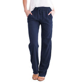 Damen nan leichte Leinenhose mit elastischem Bund Tunnelzug und weitem Bein Drune in Marineblau