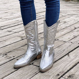 Damen nan Cowboystiefel mit mittelhohem Blockabsatz und seitlichem Reißverschluss Drune in Silber
