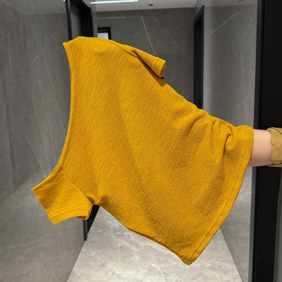 Damen Off-Shoulder Texturiertes T-Shirt Heidi-Mode